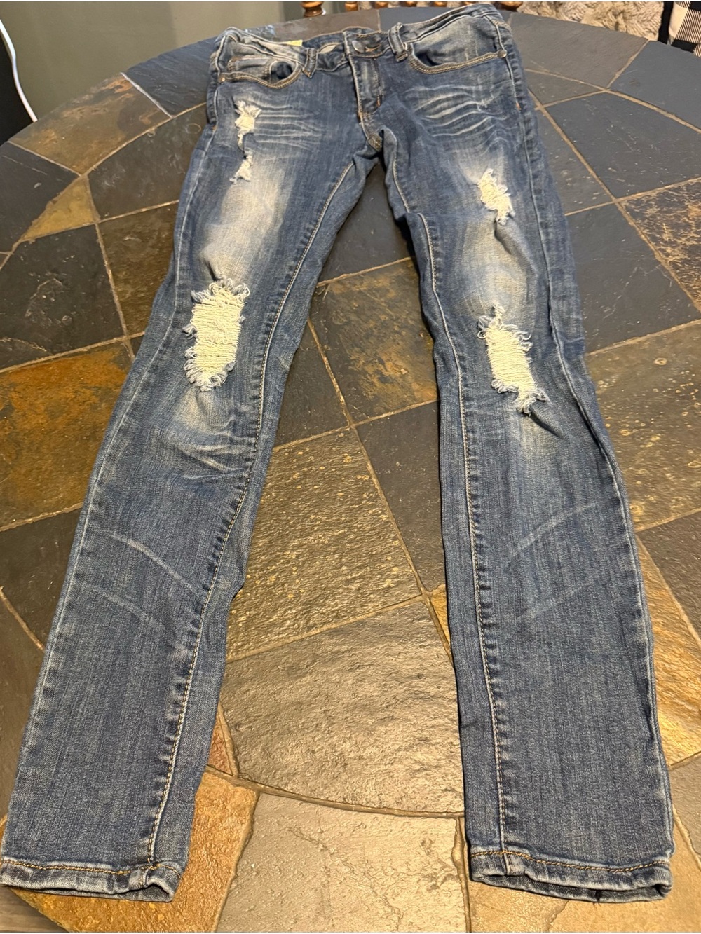 Machine Women's Distressed Dark Blue Skinny Jeans
